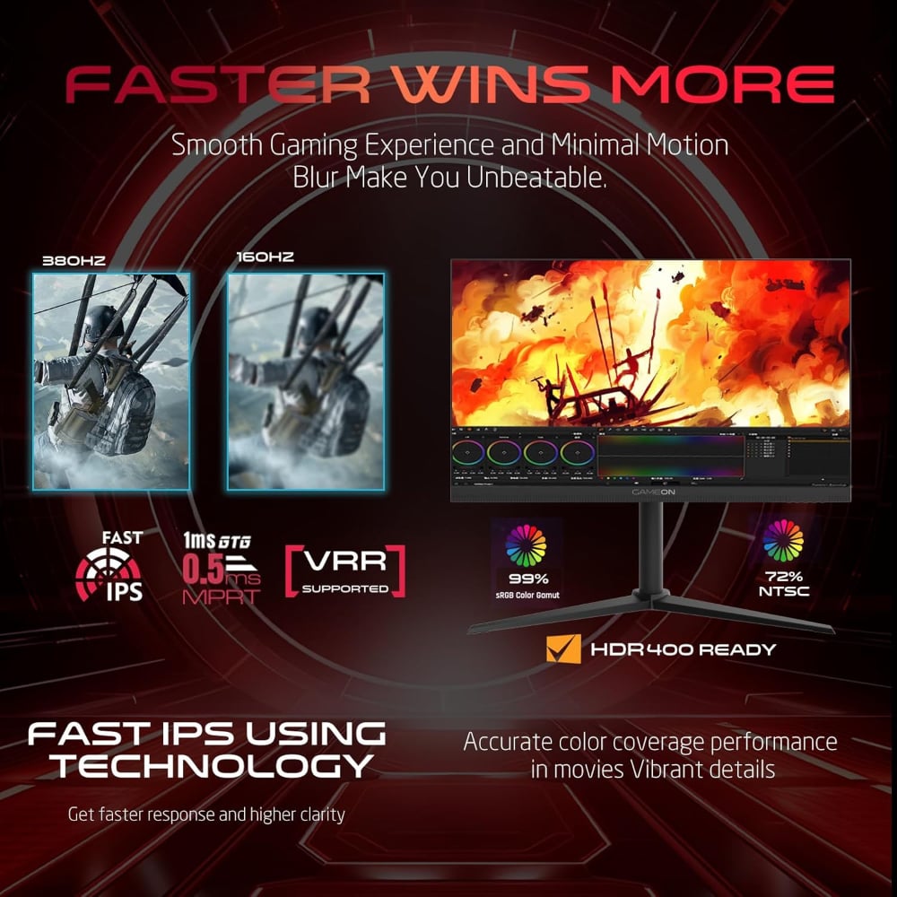 Gameon 27 Inch 380Hz Fast IPS FHD 0.5ms Response Time HDMI 2.1 Gaming Monitor Black