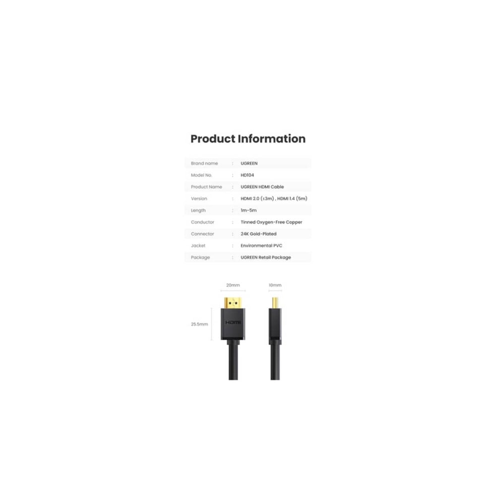 UGREEN HDMI Male to HDMI Male Cable | Supports 4K at 60Hz | 30 Meter | Black | UG-HD104-10114