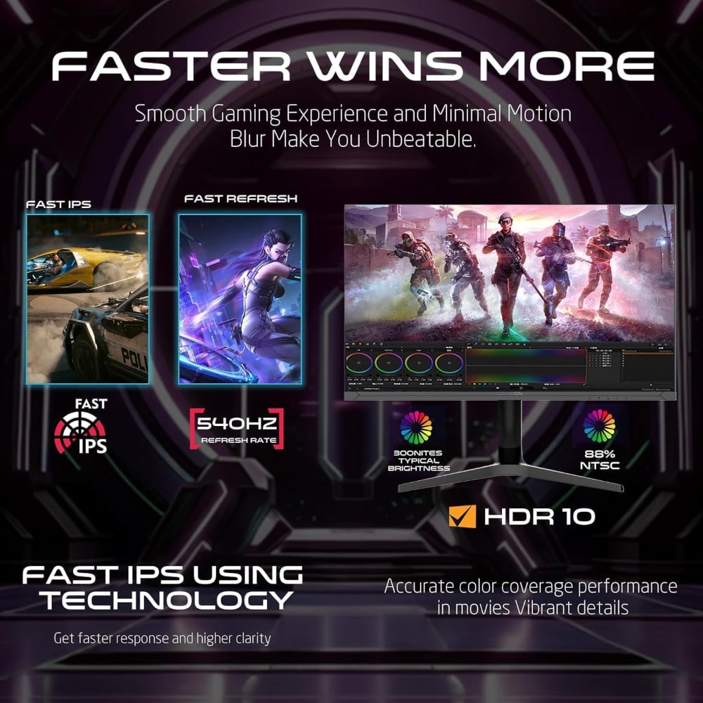 Gameon Titan Pro X Series 27 Inch 540Hz Fast IPS FHD 0.5ms Response Time HDMI 2.1 Gaming Monitor Black