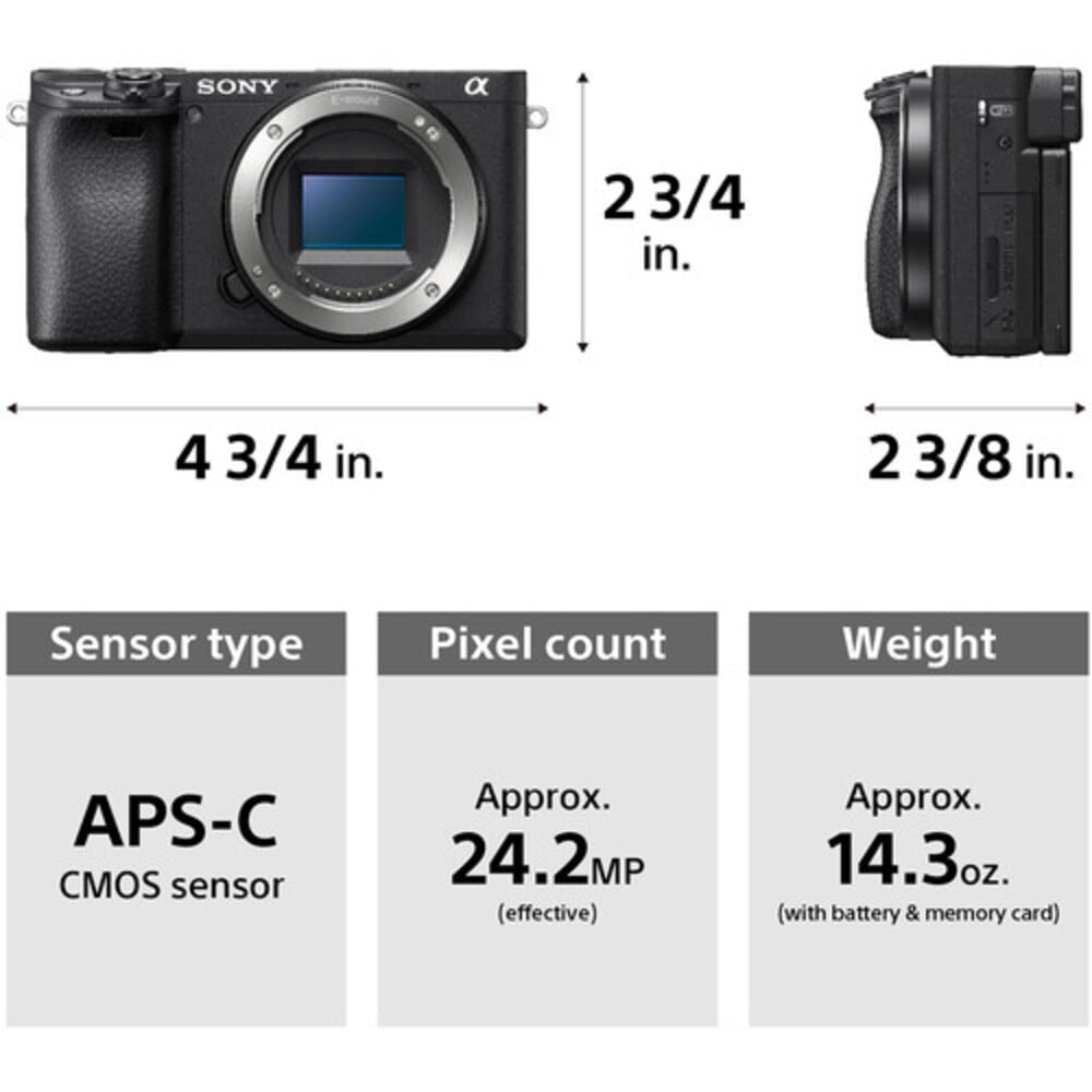 سوني Alpha a6400 | ILCE-6400K | كاميرا ميرورليس APS-C | 24.2 ميجابكسل | عدسة 16–50mm II | أسود