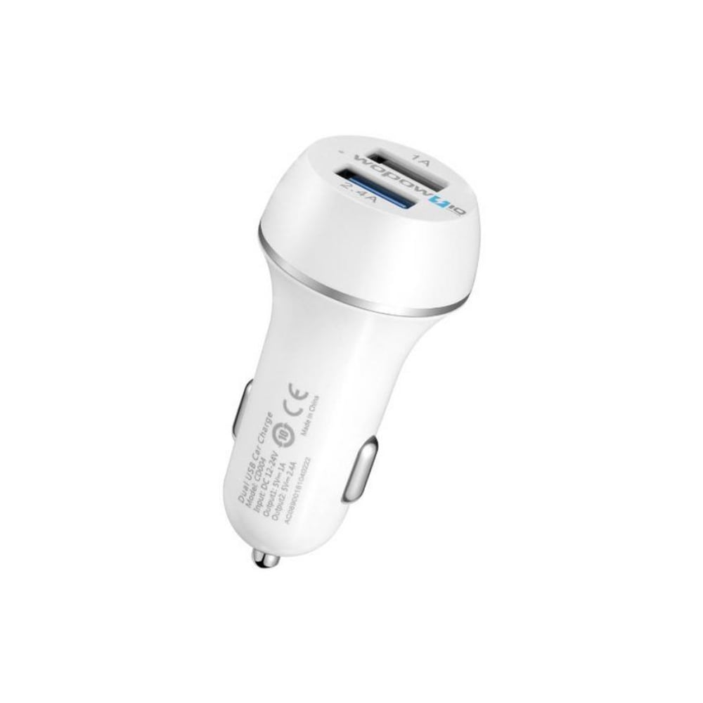 Wopow 2.4Amp Power Output Compact and Sleek Design Car Charger White