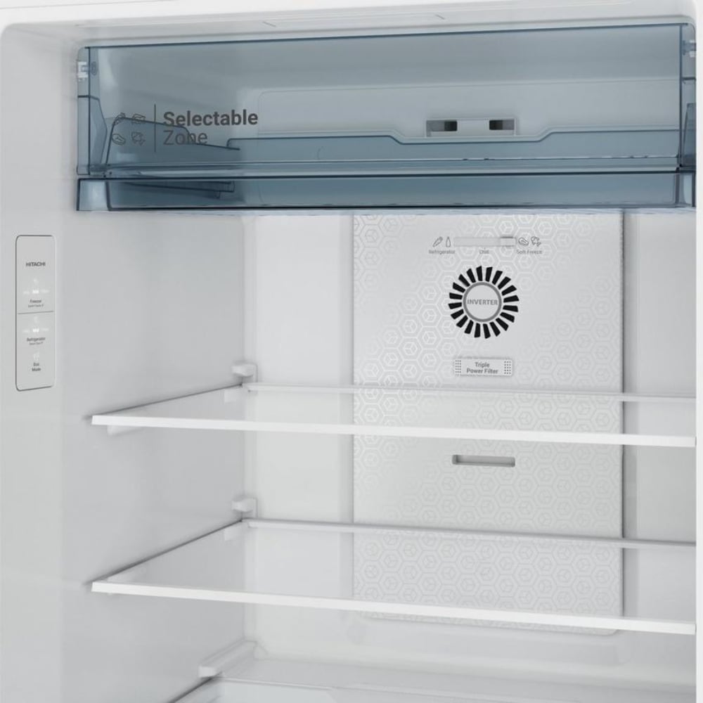 Hitachi Top Mount Double Door Refrigerator | 12.1 Cu.Ft (344L) | Inverter Technology | HRTN6379SPWHSA | White