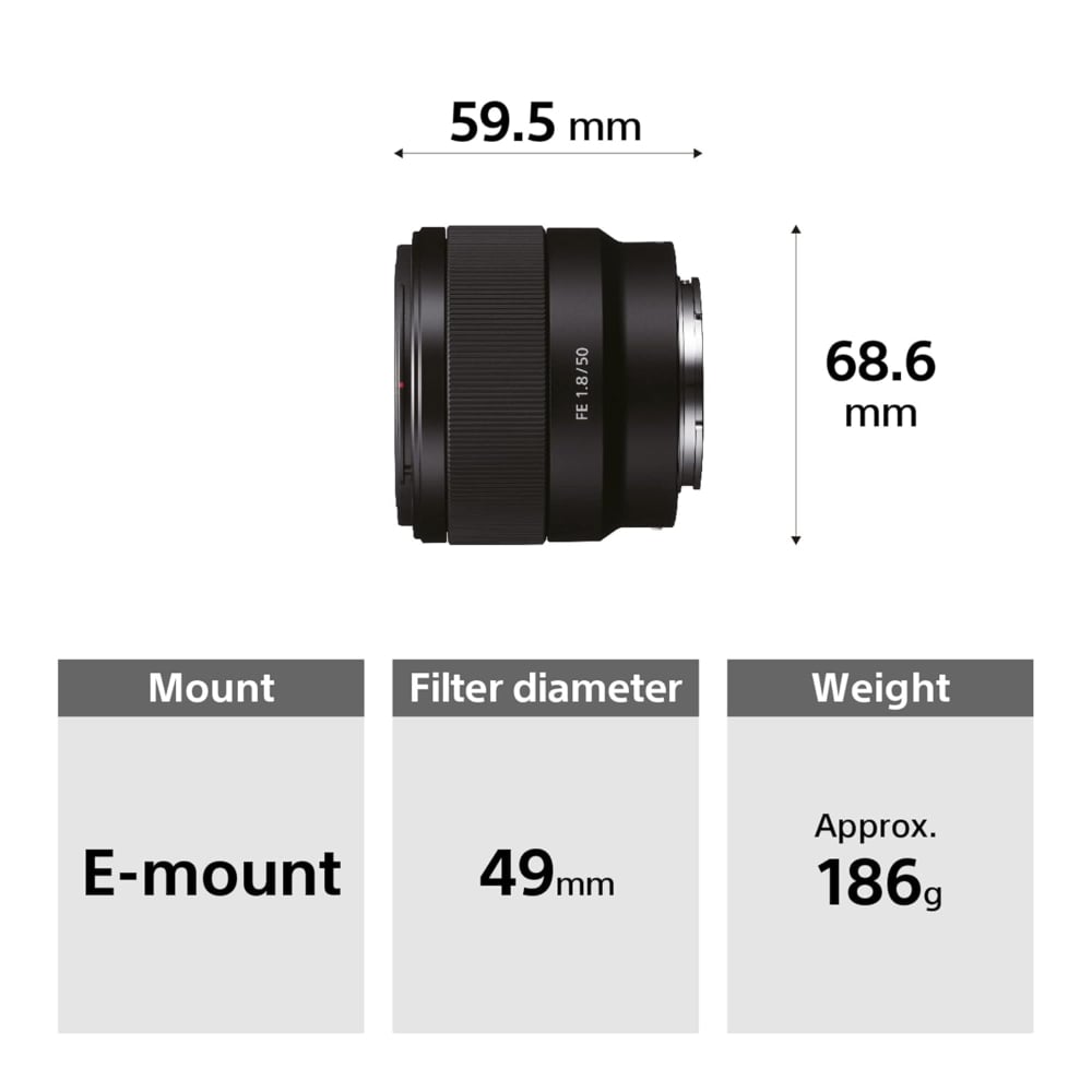 سوني FE 50mm | SEL50F18F | F1.8 | عدسة برايم قياسية | مانت E فل فريم | أسود