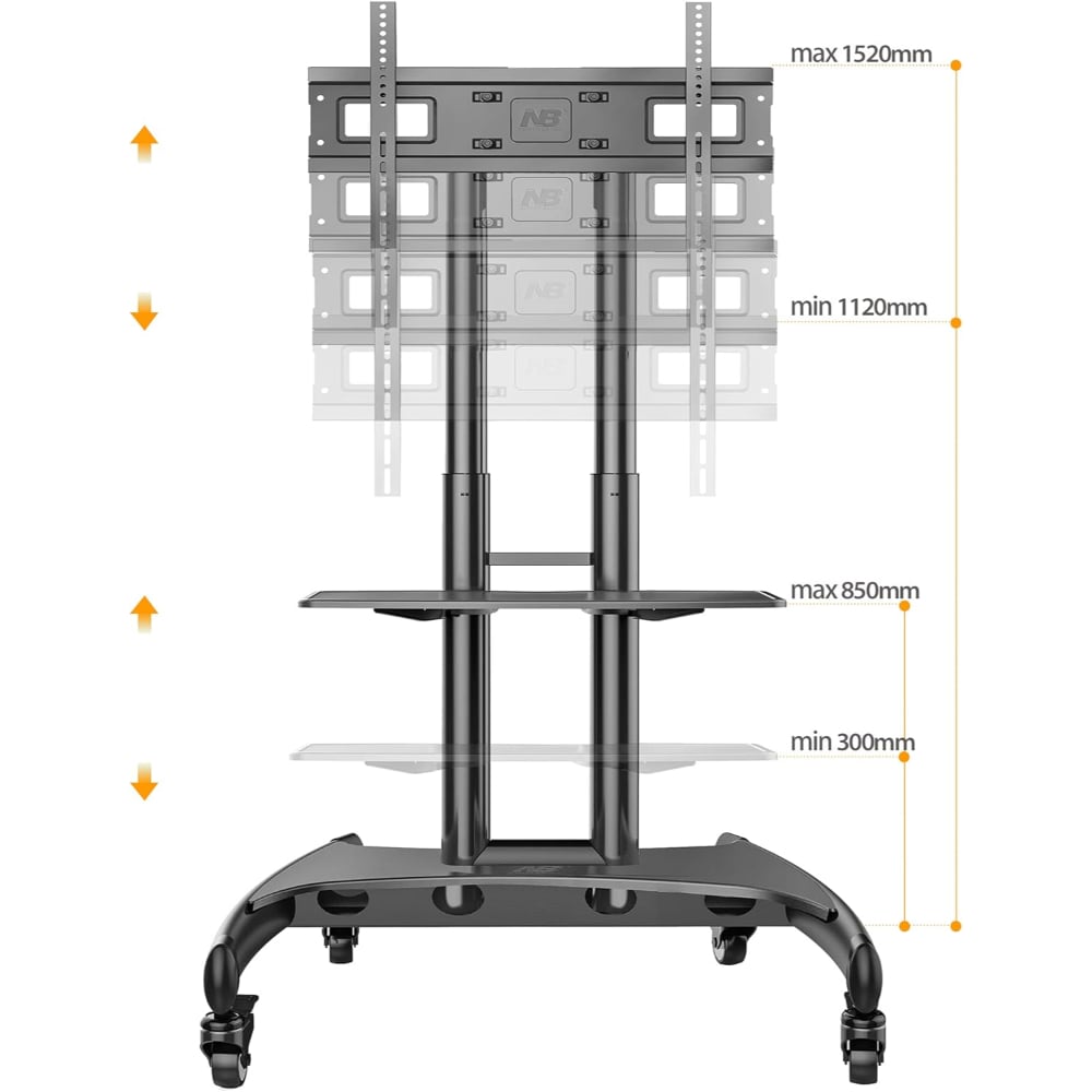 North Bayou Mobile TV Cart Rooling TV Stand with Wheels for 32 to 75 Inch TV Screen Black