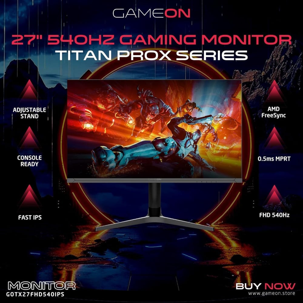 Gameon Titan Pro X Series 27 Inch 540Hz Fast IPS FHD 0.5ms Response Time HDMI 2.1 Gaming Monitor Black