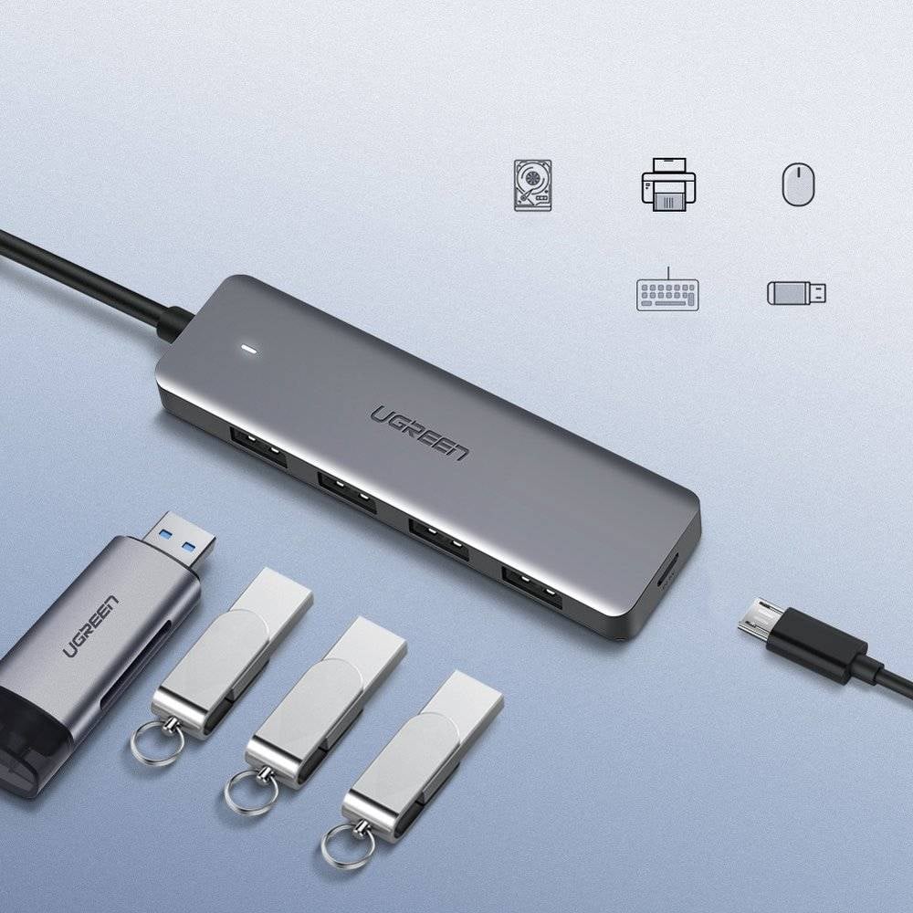 UGREEN 4-in-1 USB-A 3.2 to Micro USB Hub | Grey | UG-CM219-50985