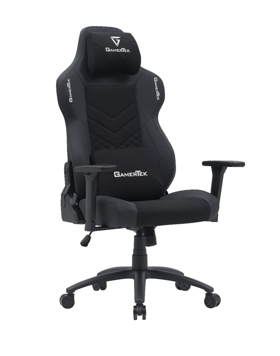 Gamertek Quest Conqueror Gaming Chair – Black Edition – Luxury Modern PU & Fabric, 150KG Capacity, Magnetic Headrest, 3-Way Adjustable Armrests