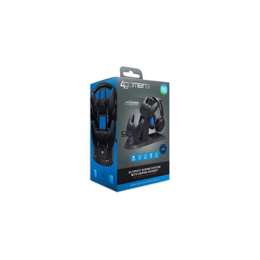 4Gamers Ultimate Dual | PS5 Charging Station & Headset Stand | Dual Charging | Black