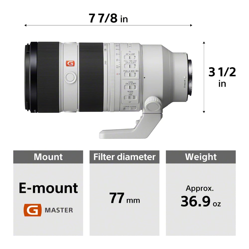 Sony FE 70–200mm | SEL70200GM2 | F2.8 GM OSS II | Telephoto Zoom Lens | Full-Frame E-Mount | White