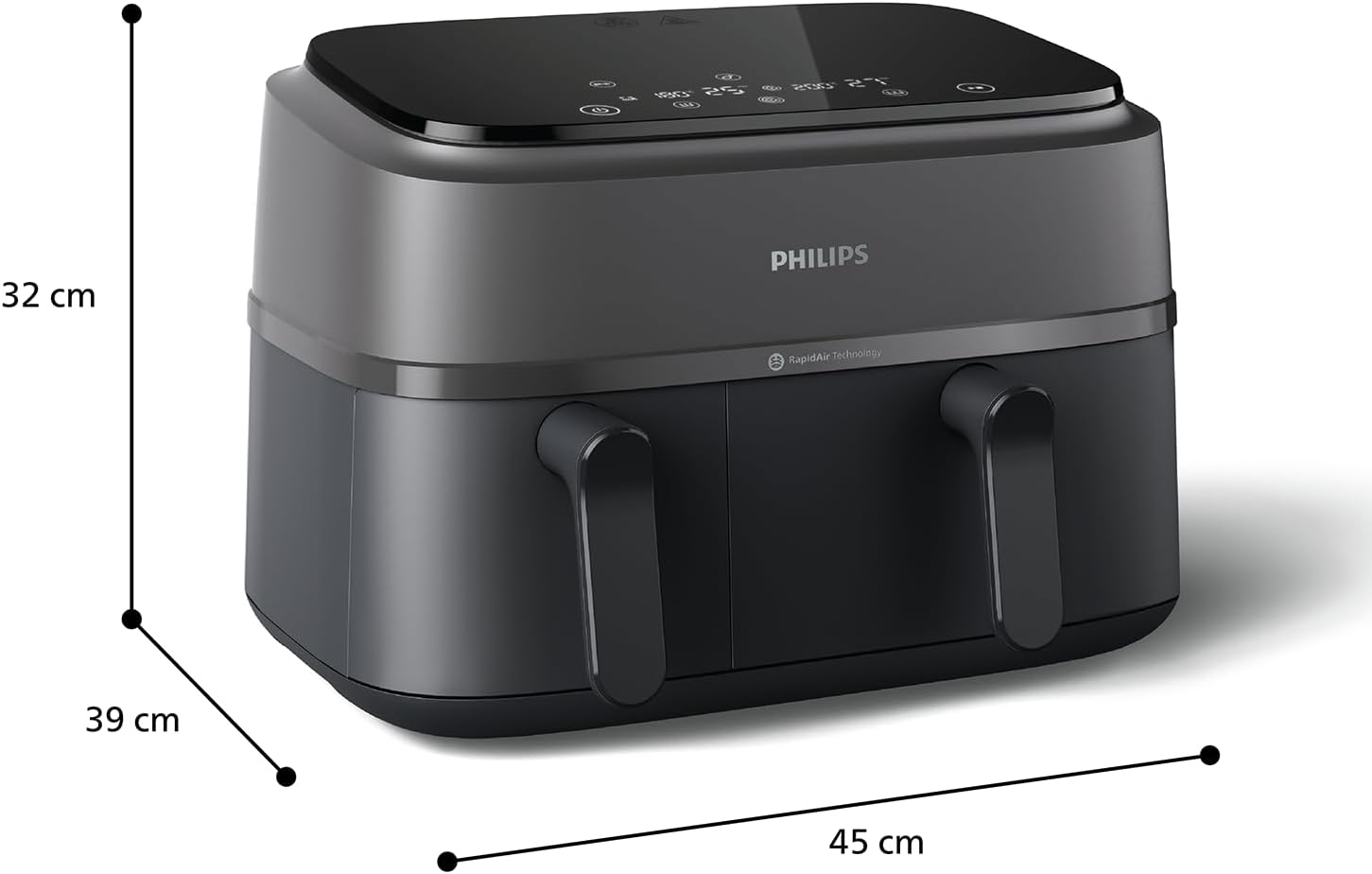 Philips Dual Basket AirFryer 3000 Series - 2750W, 9L Capacity, 2 Basket Drawers, 8 Presets Touchscreen, Black - NA350/09