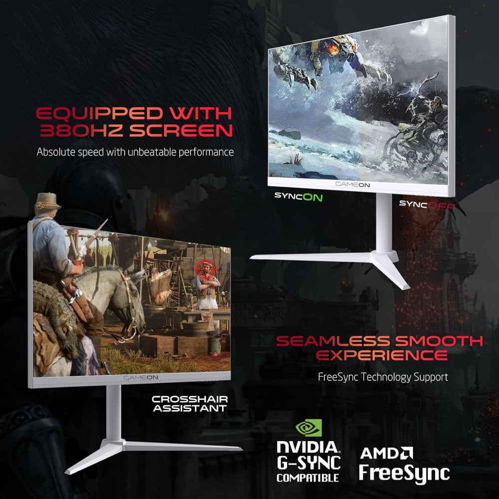 Gameon Artic Pro-Series 24 Inch 380Hz Fast IPS FHD 0.5ms Response Time HDMI 2.1 Gaming Monitor White