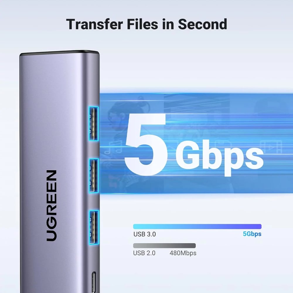 UGREEN 5-in-1 USB-C 3.1 Hub with HDMI | Supports 4K at 30Hz | Grey | UG-CM511-15596