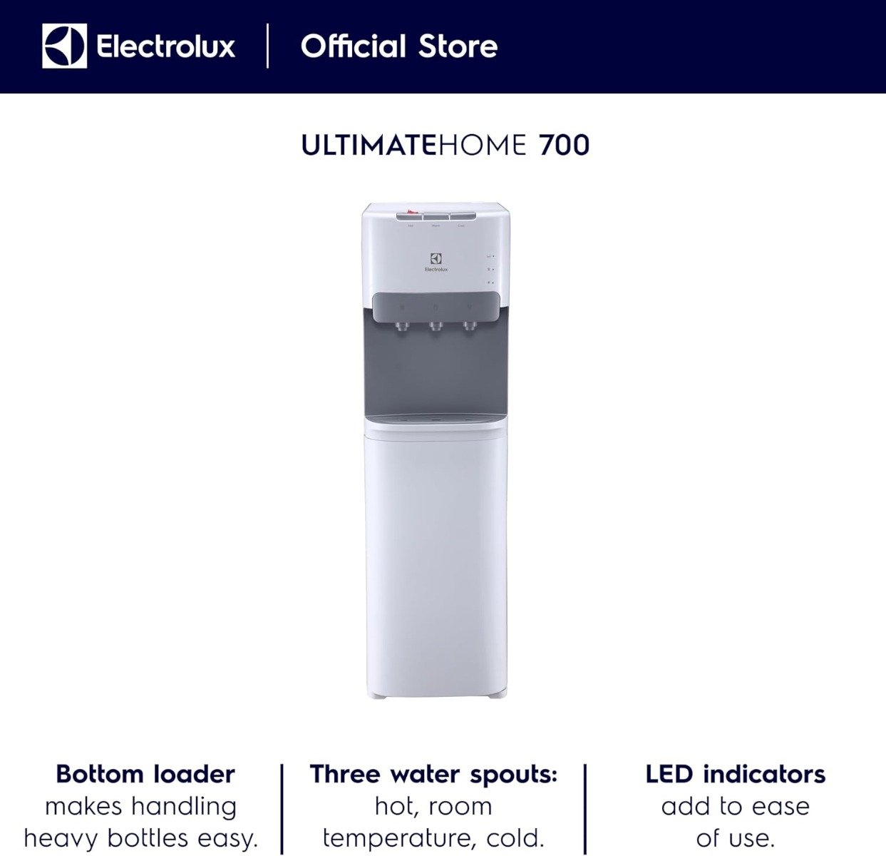 Electrolux Floor Standing Bottom Loading Water Dispenser | Hot Cold and Ambient Temperature - White - EDBMFDXWG