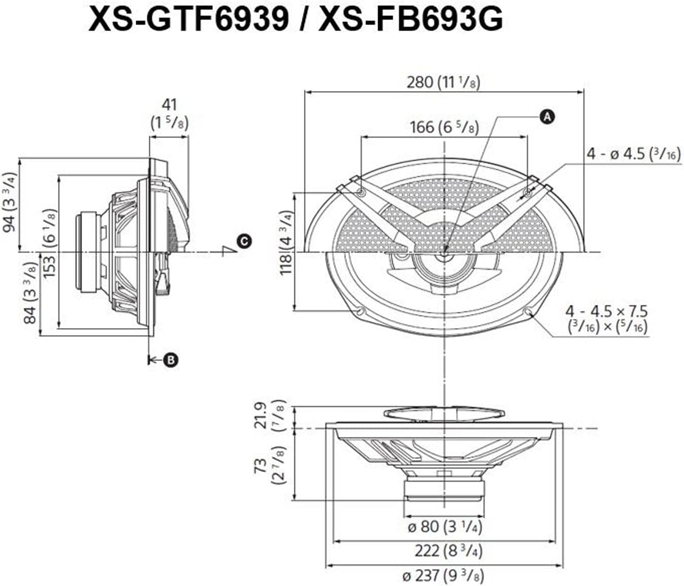 سونيXS-GTF6939  مكبرات صوت أحادية المحور ثلاثية الاتجاه مقاس 6×9 بوصة 