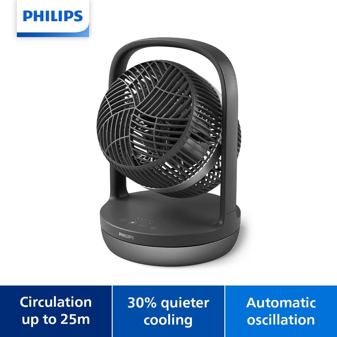 Philips Table Fan 3000 Series - Fan Airflow 738 m³/h, 22cm Head Diameter, 180° Tiltable & Oscillating, 3 Speeds, Sleep Mode, Compact, Black - CX3050/01