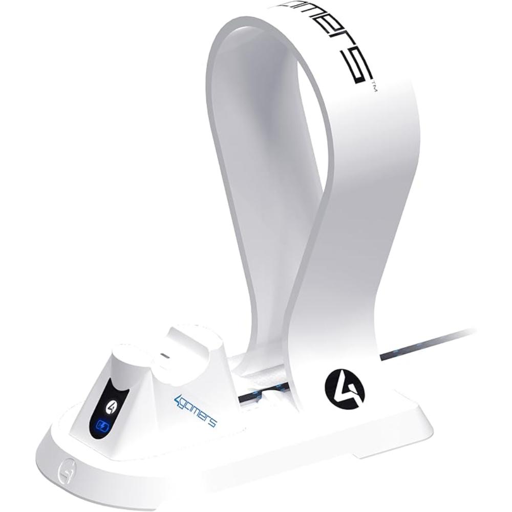 4Gamers All-in-One Charging Station | PS5 Charging Dock & Headset Stand | Dual Controller Charging | White