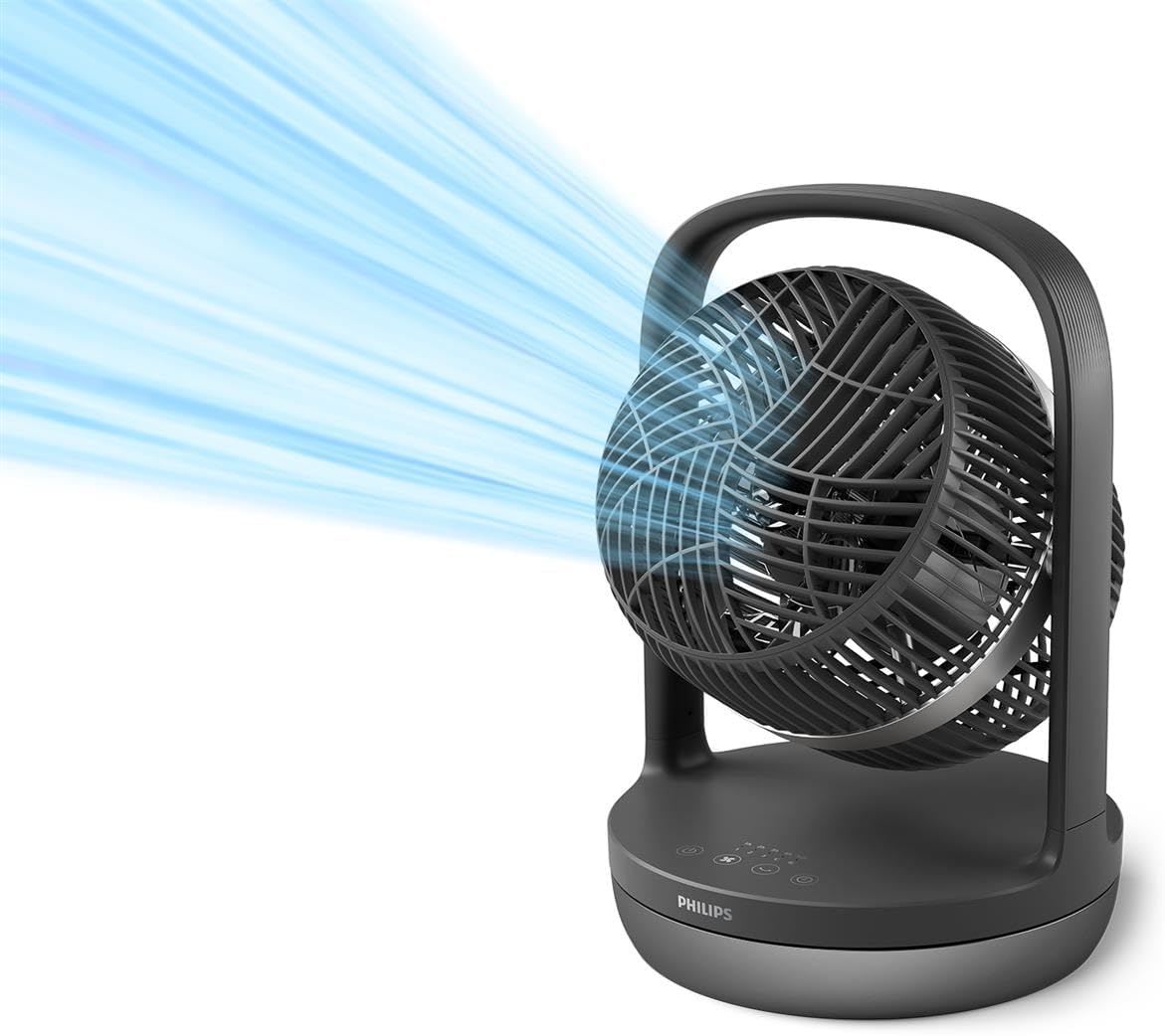 Philips Table Fan 3000 Series - Fan Airflow 738 m³/h, 22cm Head Diameter, 180° Tiltable & Oscillating, 3 Speeds, Sleep Mode, Compact, Black - CX3050/01