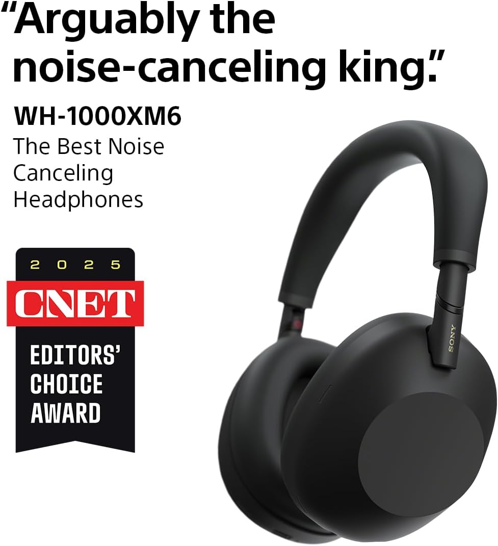 Sony WH-1000XM6 Wireless Over-Ear Headphones with Active Noise Cancellation and 30-Hour Battery