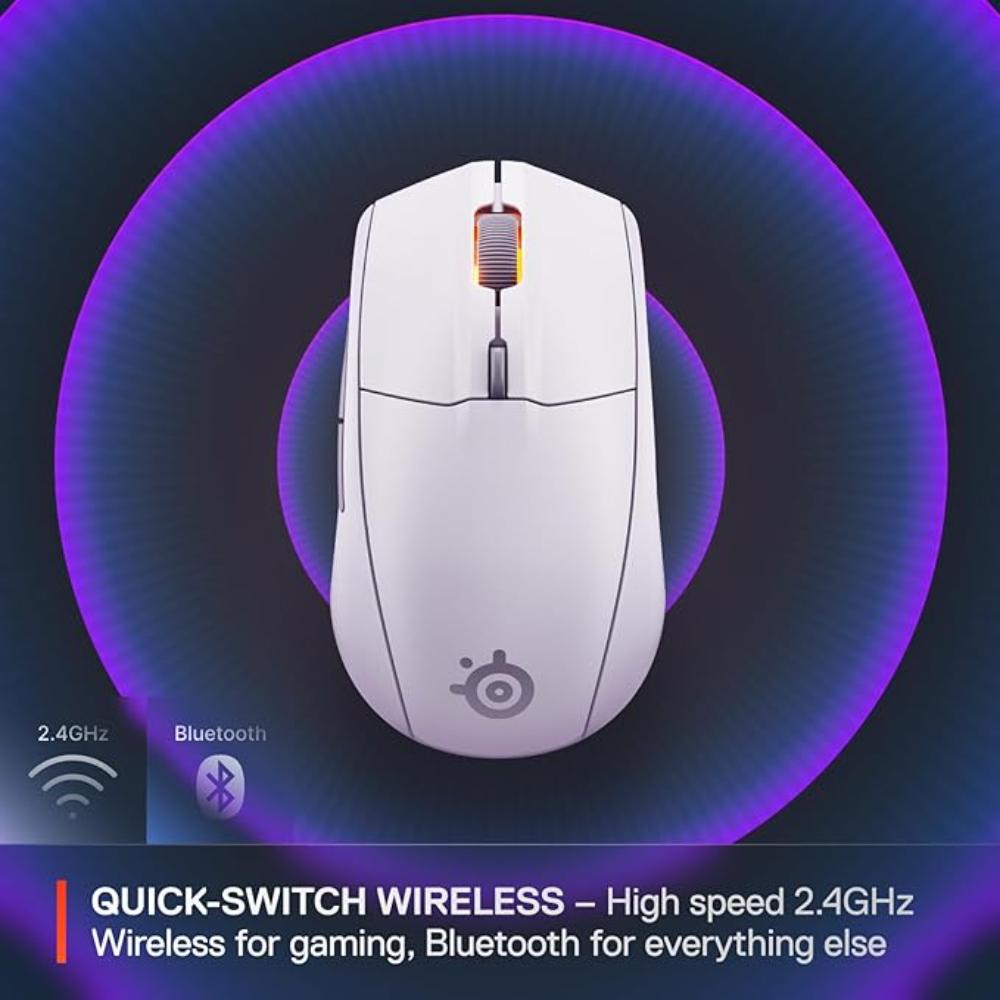 SteelSeries Rival 3 Wireless Gen 2 Gaming Mouse | 2.4GHz/Bluetooth | White | SS-62524