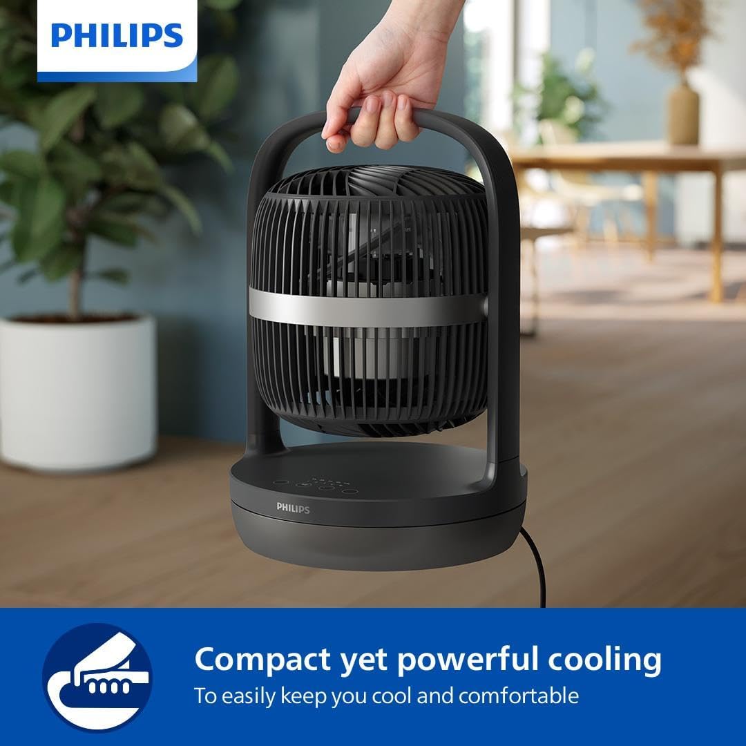 Philips Table Fan 3000 Series - Fan Airflow 738 m³/h, 22cm Head Diameter, 180° Tiltable & Oscillating, 3 Speeds, Sleep Mode, Compact, Black - CX3050/01