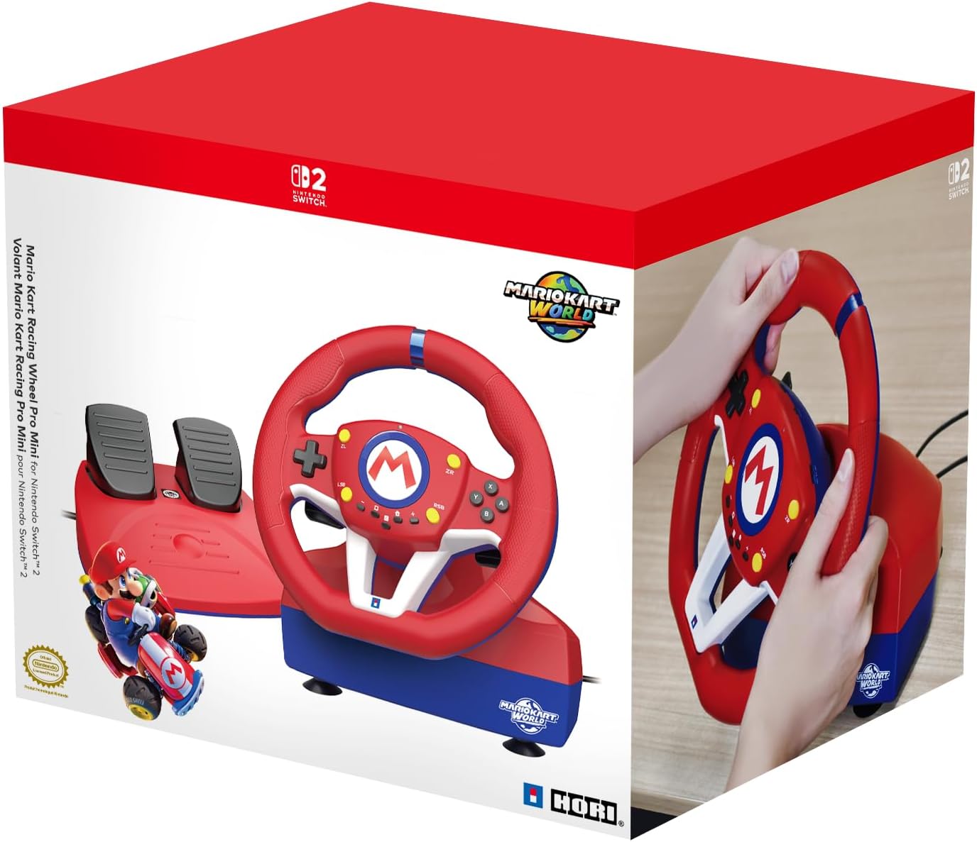 HORI عجلة القيادة المصغرة Mario Kart Racing Wheel Mini مع دواسات لجهاز Nintendo Switch 2