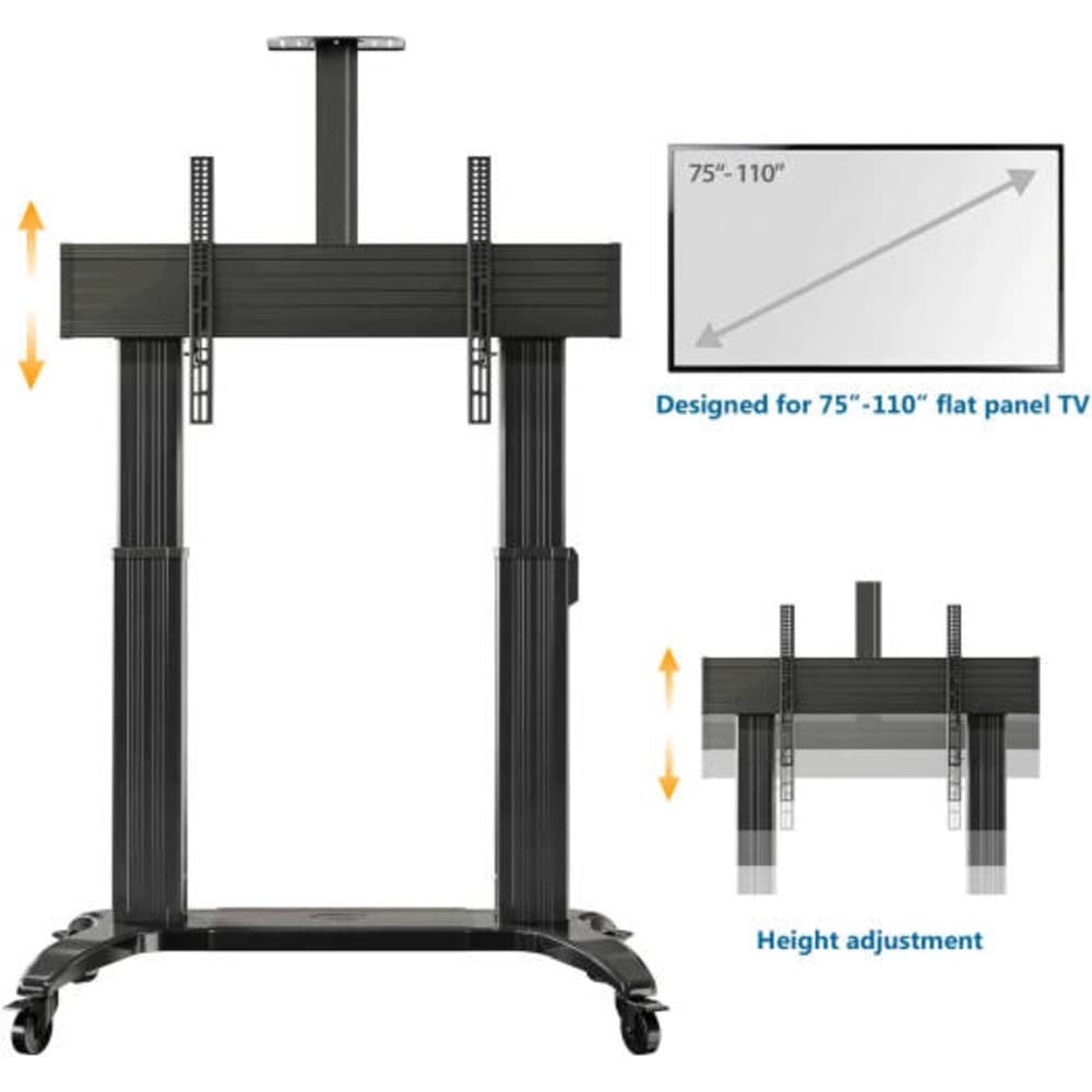 North Bayou 75 Inch To 110 Inch Motorized Heavy Duty Pro Mobile Cart Tv Mount Black