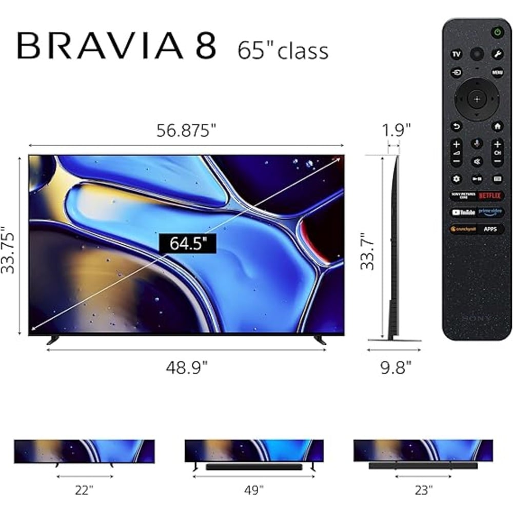 Sony K-65XR80 BRAVIA 8 65 Inch 4K Ultra HD OLED Smart Google TV with HDR