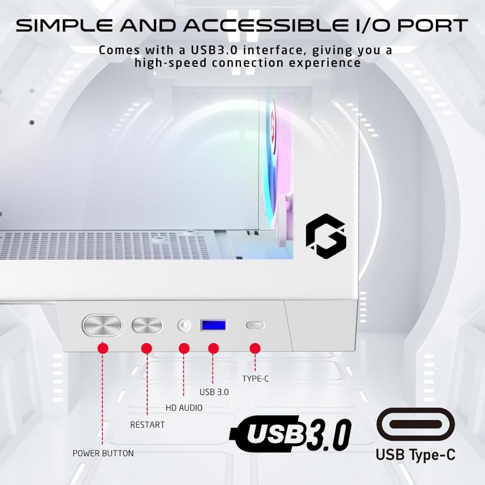 Gameon Emperor Arctic IV Series 10-Fans Mid Tower ARGB+PWM| Lighting Gaming Case| White