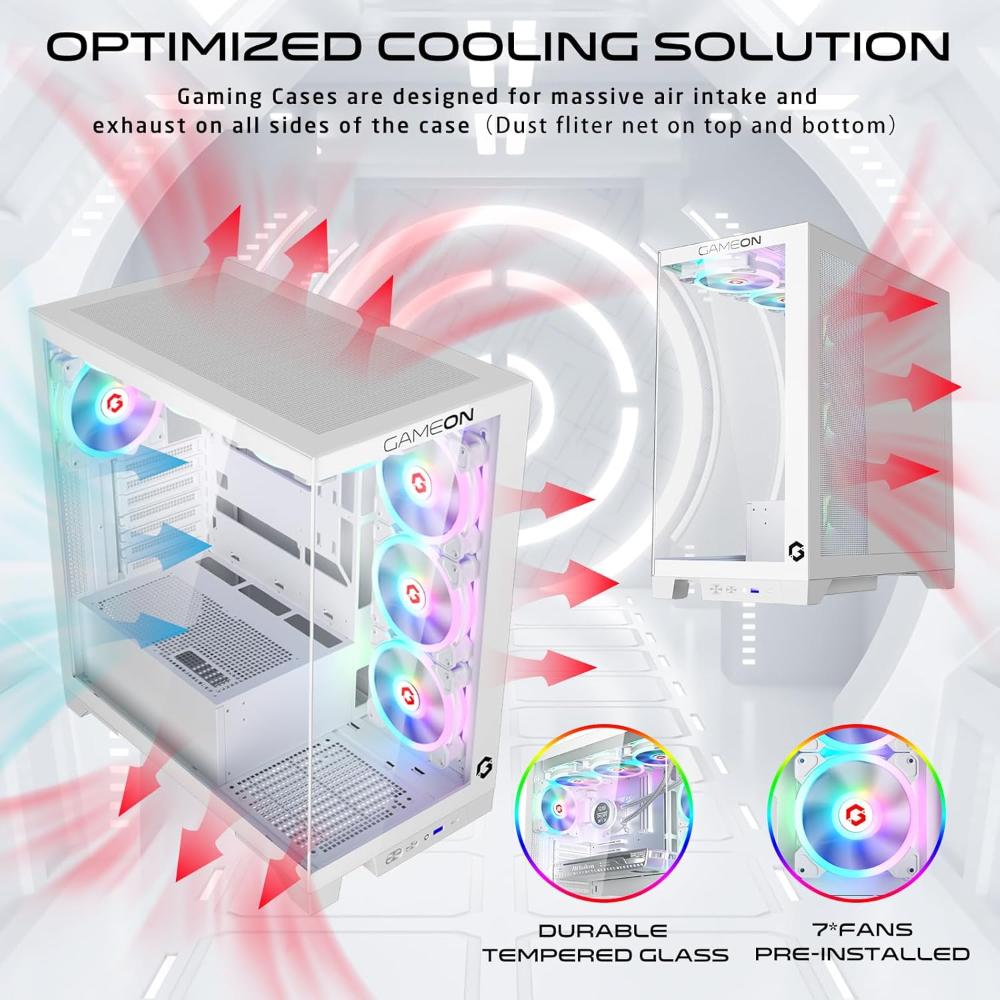 Gameon Emperor Arctic IV Series 10-Fans Mid Tower ARGB+PWM| Lighting Gaming Case| White