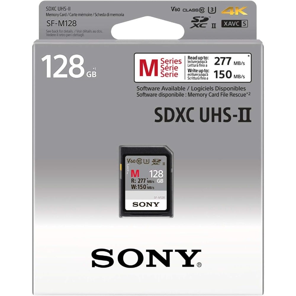 سوني بطاقة ذاكرة رقمية 128 جيجابايت من سلسلة SF-M UHS-II U3 V60 SDHC - قراءة 277 ميجابايت/ثانية كتابة 150 ميجابايت/ثانية SF-M128