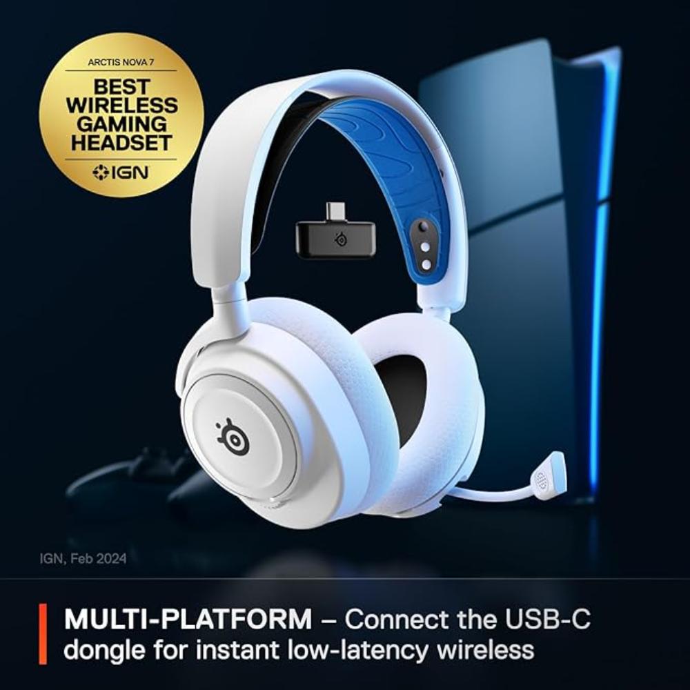ستيل سيريز سماعة Arctis Nova 7P اللاسلكية | اتصال مزدوج | أبيض | SS-61561