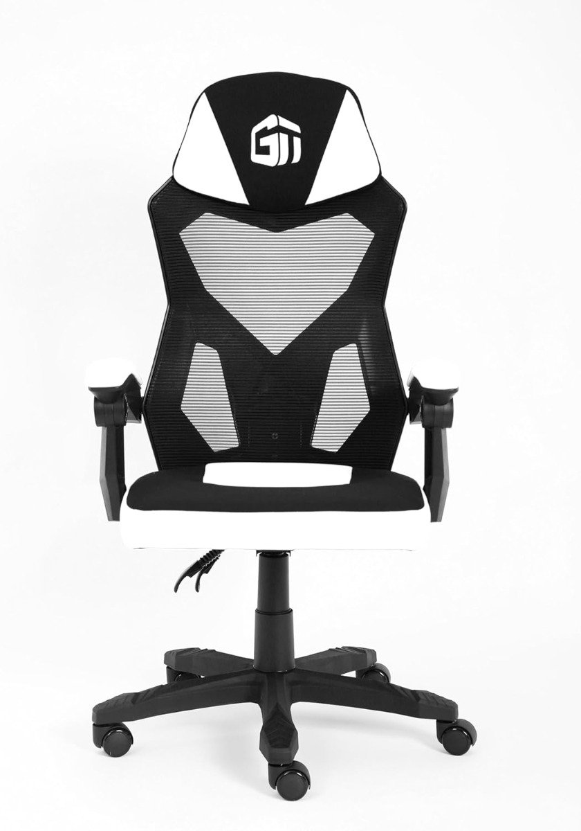 كرسي الألعاب GamerTek Ignite – الإصدار الأبيض، قماش وشبك قابل للتهوية، تصميم مريح، ارتفاع قابل للتعديل، يتحمل حتى 120 كجم