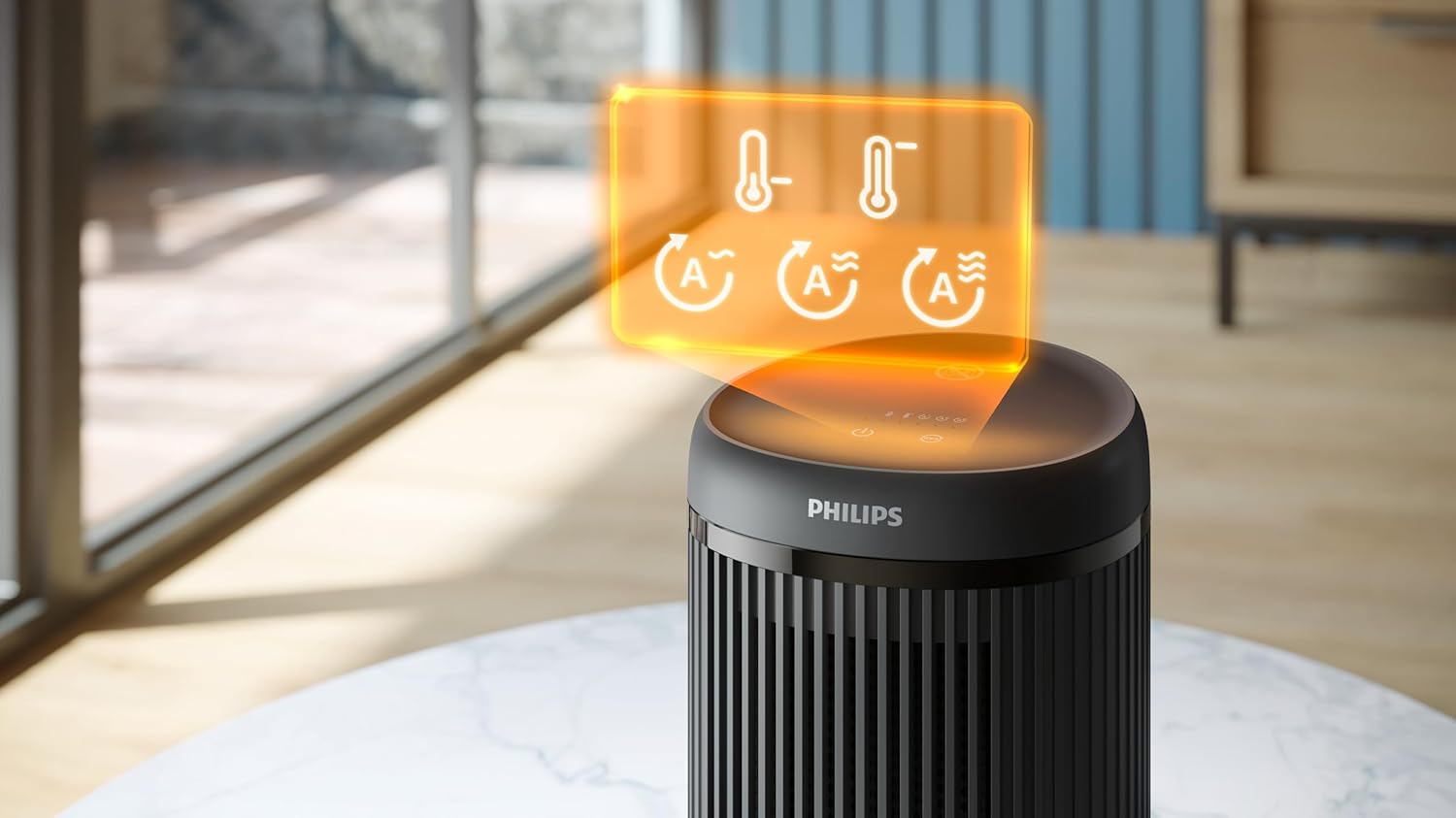 Philips Compact Ceramic Heater 2000 Series - 1500W, 2 Heating Settings, 3 Temperature Control, Auto-Off, Up to 15m² Room Size, Dark Grey - CX2120/01