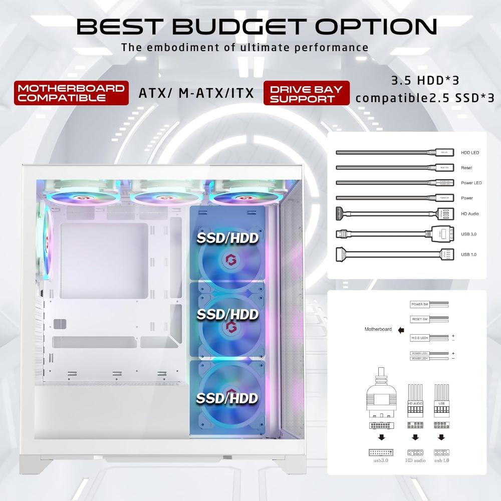 Gameon Emperor Arctic IV Series 10-Fans Mid Tower ARGB+PWM| Lighting Gaming Case| White