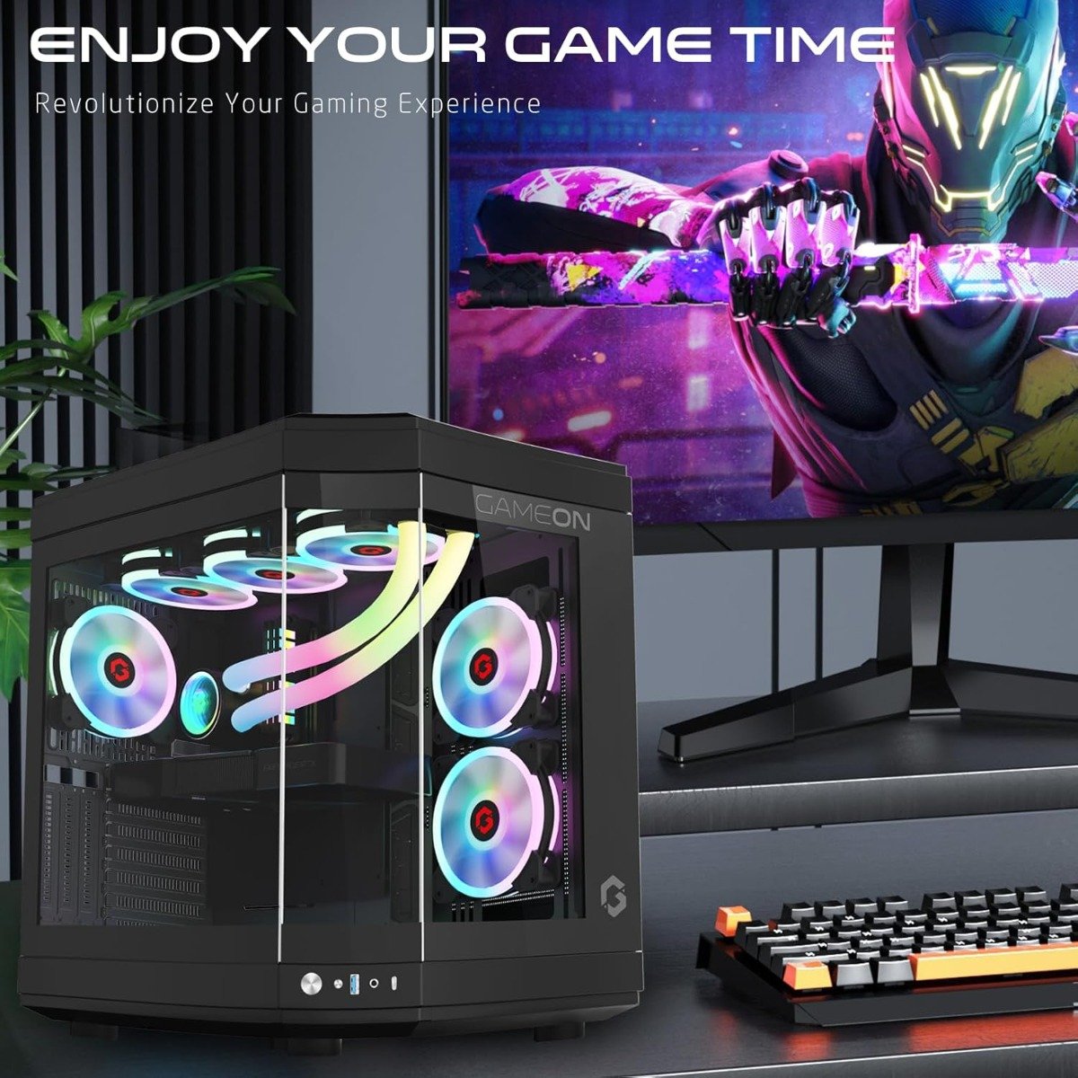 Gameon Vortex Arctic Series 3-Fan Mid Tower ARGB+PWM| Lighting Gaming Case| Black