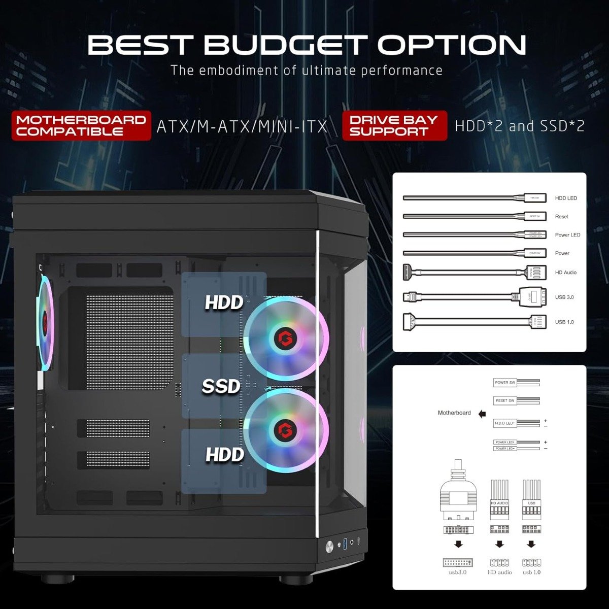 Gameon Vortex Arctic Series 3-Fan Mid Tower ARGB+PWM| Lighting Gaming Case| Black