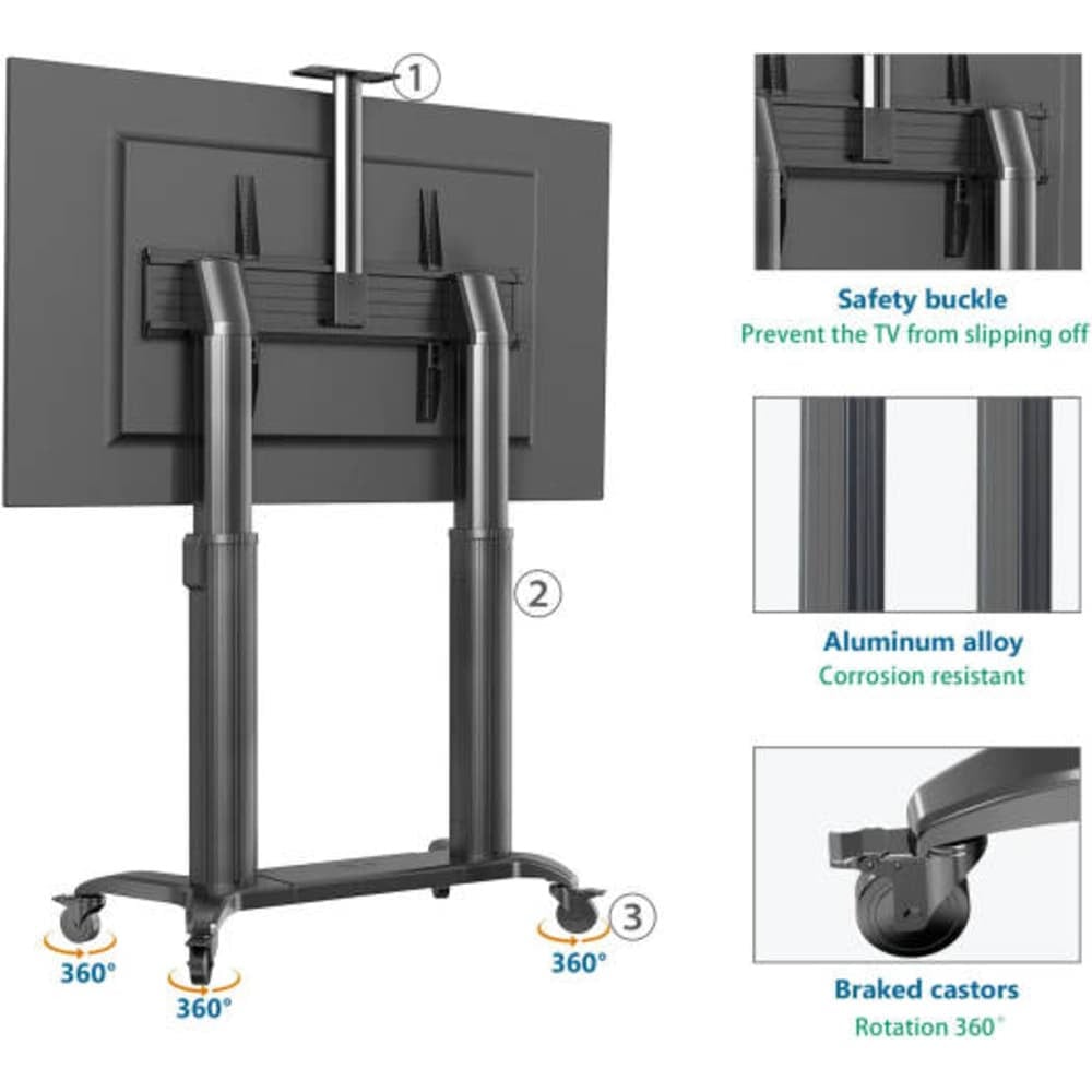 North Bayou 75 Inch To 110 Inch Motorized Heavy Duty Pro Mobile Cart Tv Mount Black