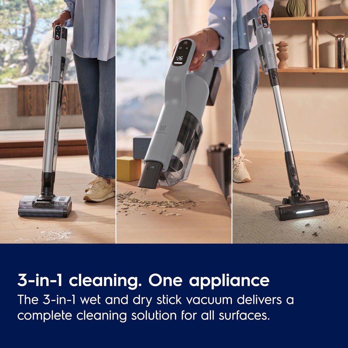 Electrolux 800 3-in-1 Cordless Wet & Dry Vacuum Cleaner, Vacuum & Mop Combo, 21.6V Battery, 80-Min Runtime, 100AW Suction, Self-Cleaning System – EFW81713