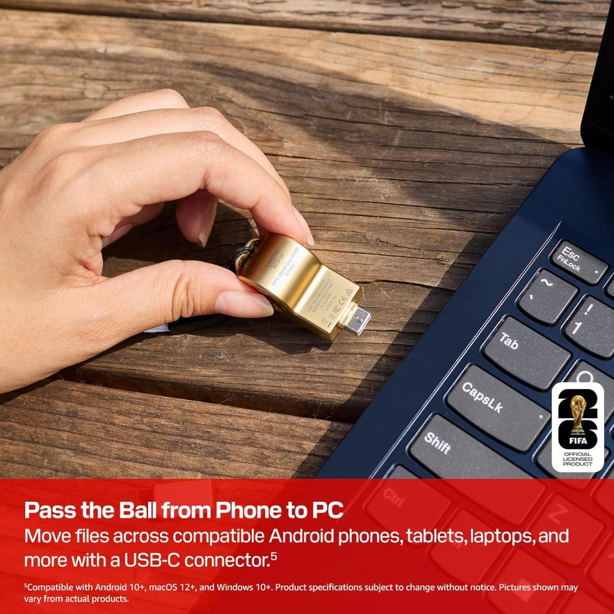 سانديسك ذاكرة فلاش USB نوع سي بسعة 128 جيجابايت، اصدار ذهبي لكأس العالم فيفا 2026 - سرعات نقل تصل إلى 300 ميجابايت/ثانية، USB 3.2 الجيل الاول، USB نوع C - ذهبي - SDCZIA-128G-G46GLD