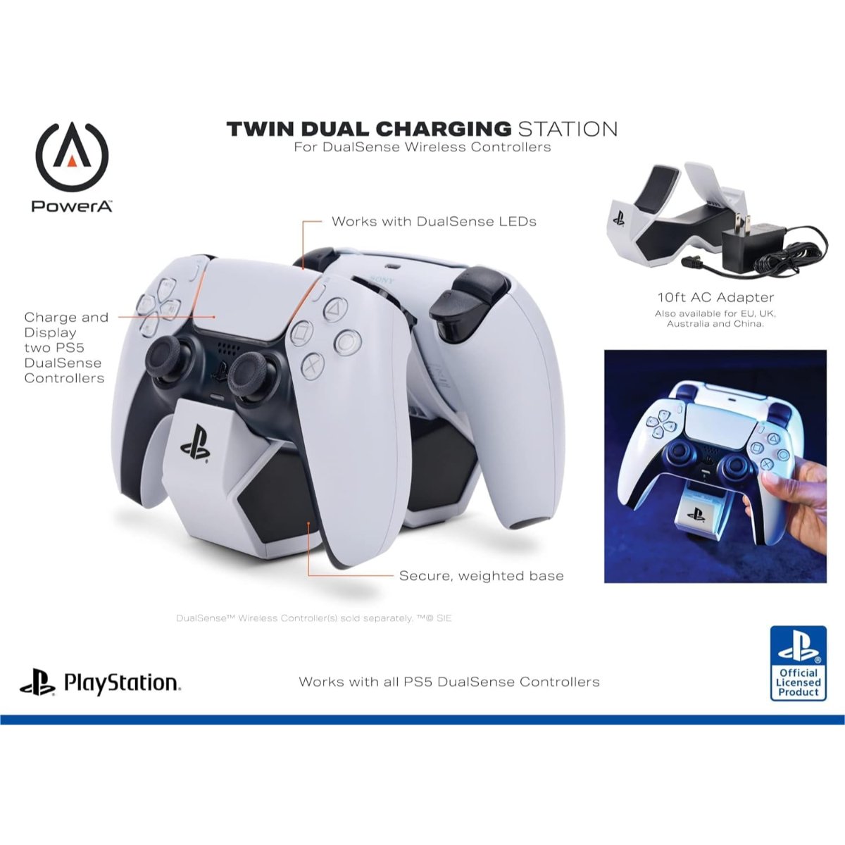 PowerA DualSense and DualSense Edge Twin Charging Station for PS5 Wireless Controller White