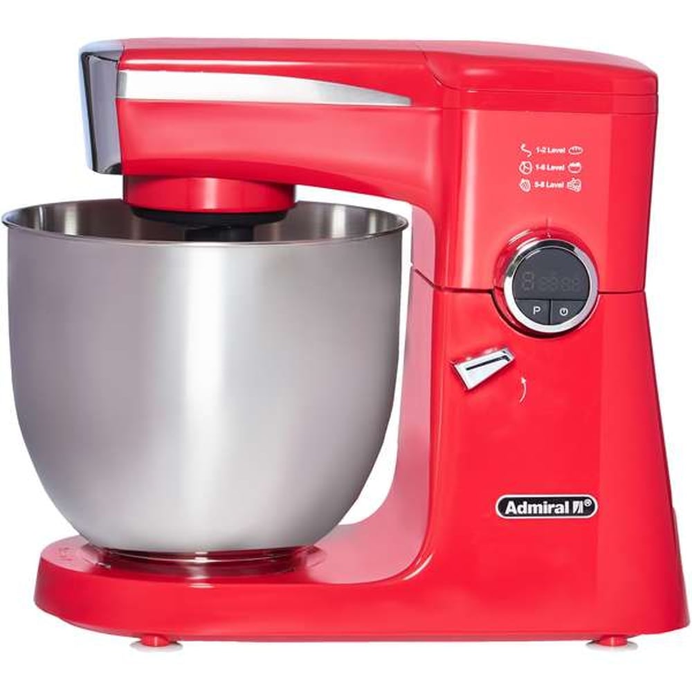 Admiral 2000W Digital Knob Shows Time With Adjust Speed Stand Mixer 10L Red/Silver