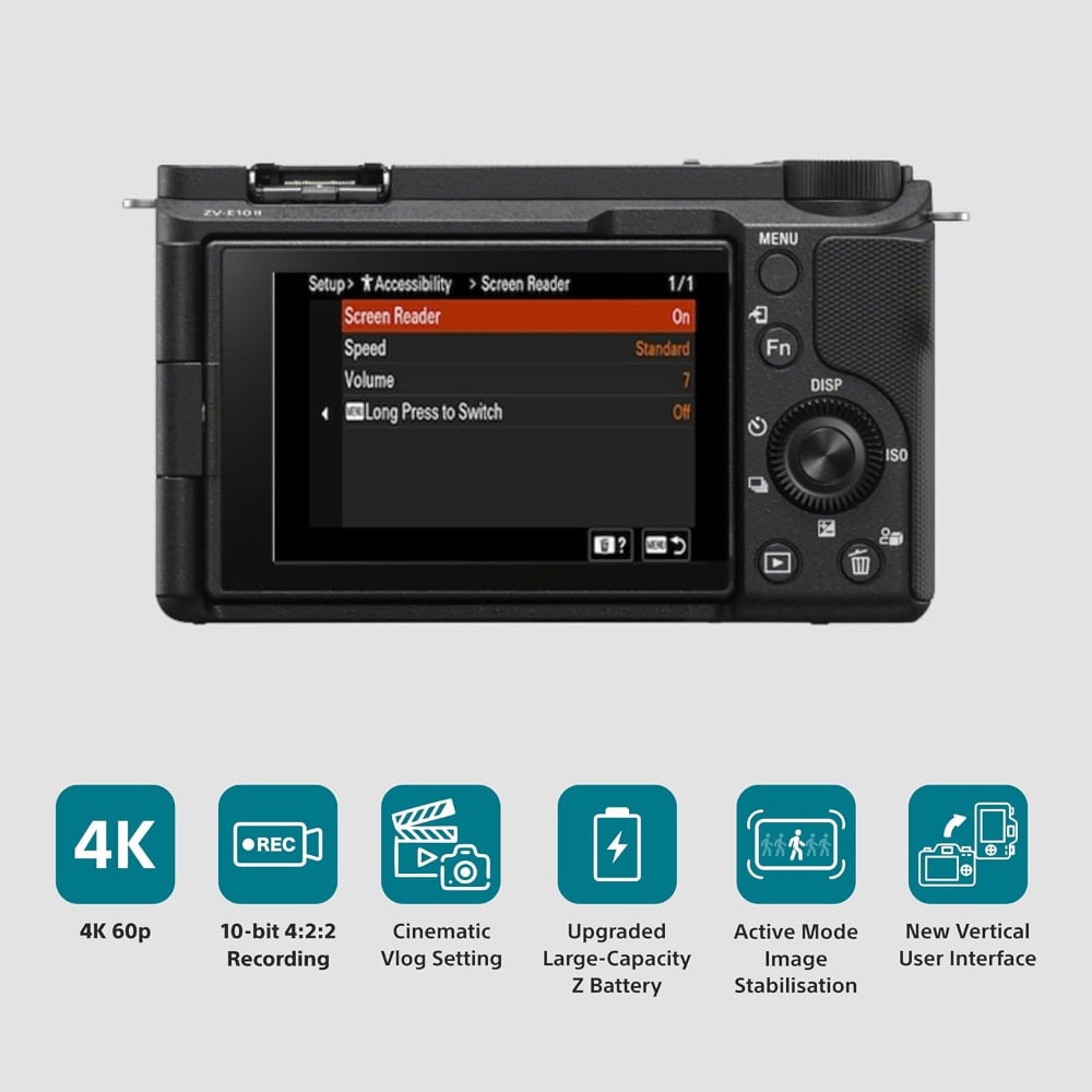 Sony Alpha 26 MP 4K 60p with 10bit 4:2:2 Recording Interchangeable Lens Mirrorless Vlog Camera Black