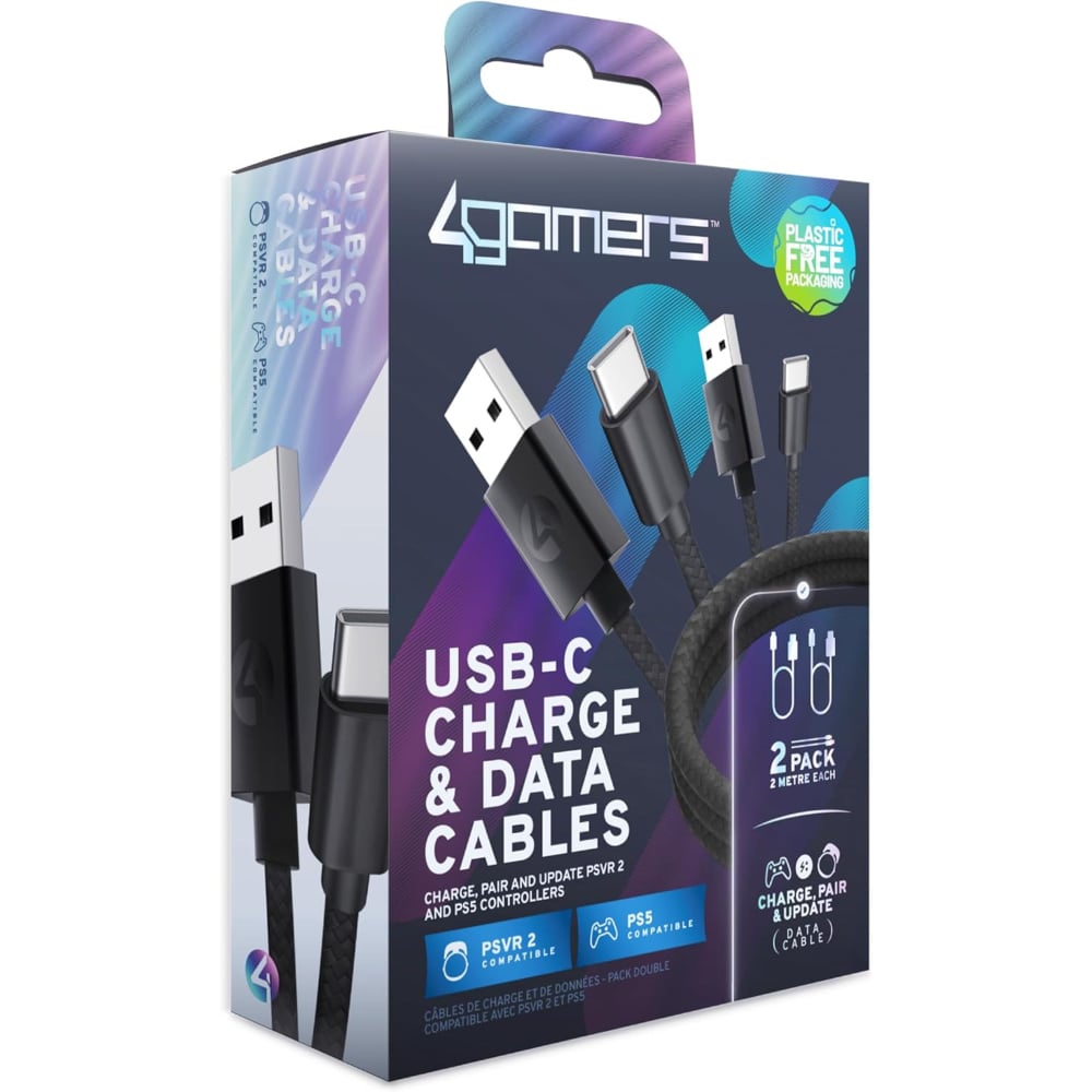 4Gamers USB-C Charge and Data Cable Pack Of 2 2M Black