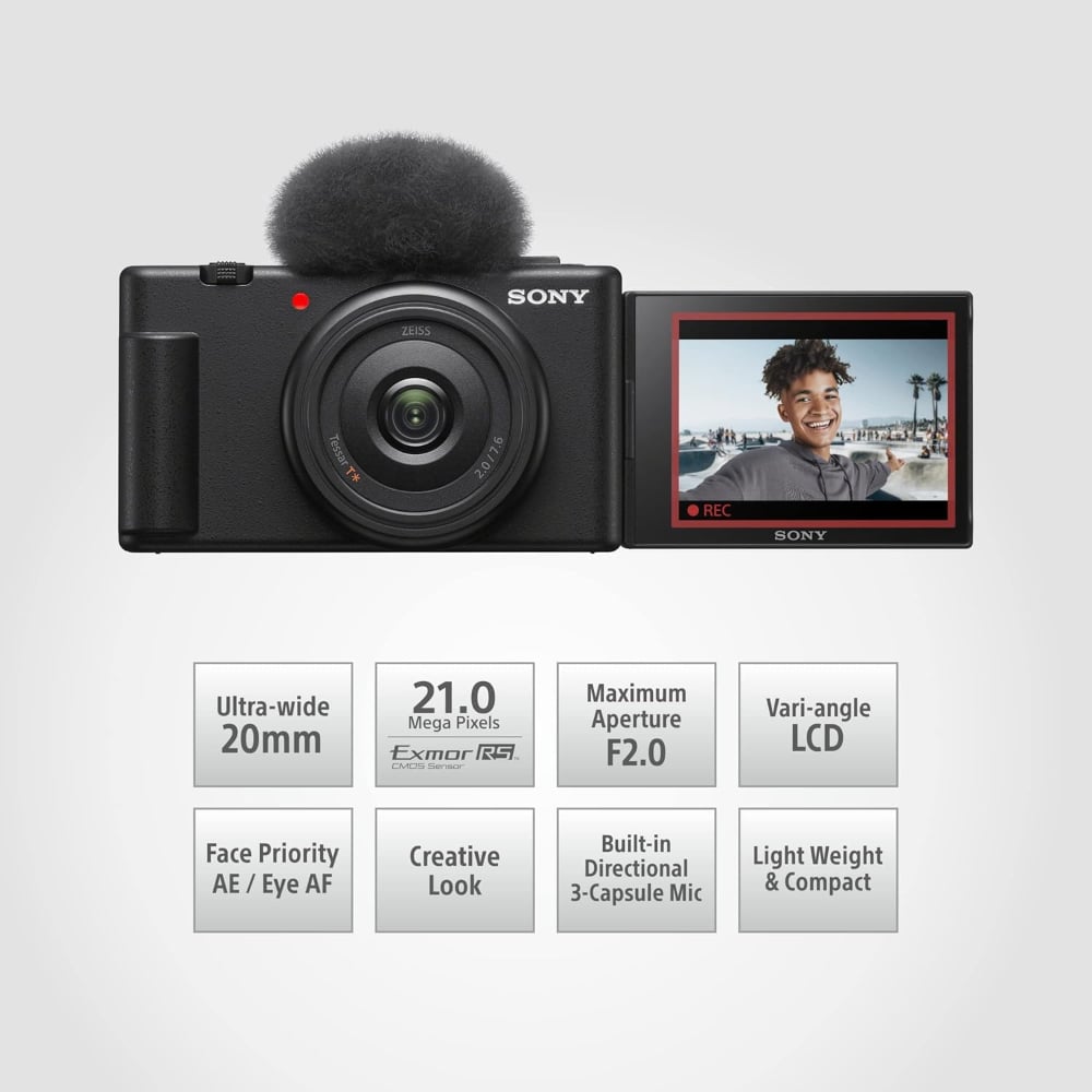Sony Ultra-wide-angle 20 mm prime lens Active Mode Stabilisation Bokeh Digital Camera Black