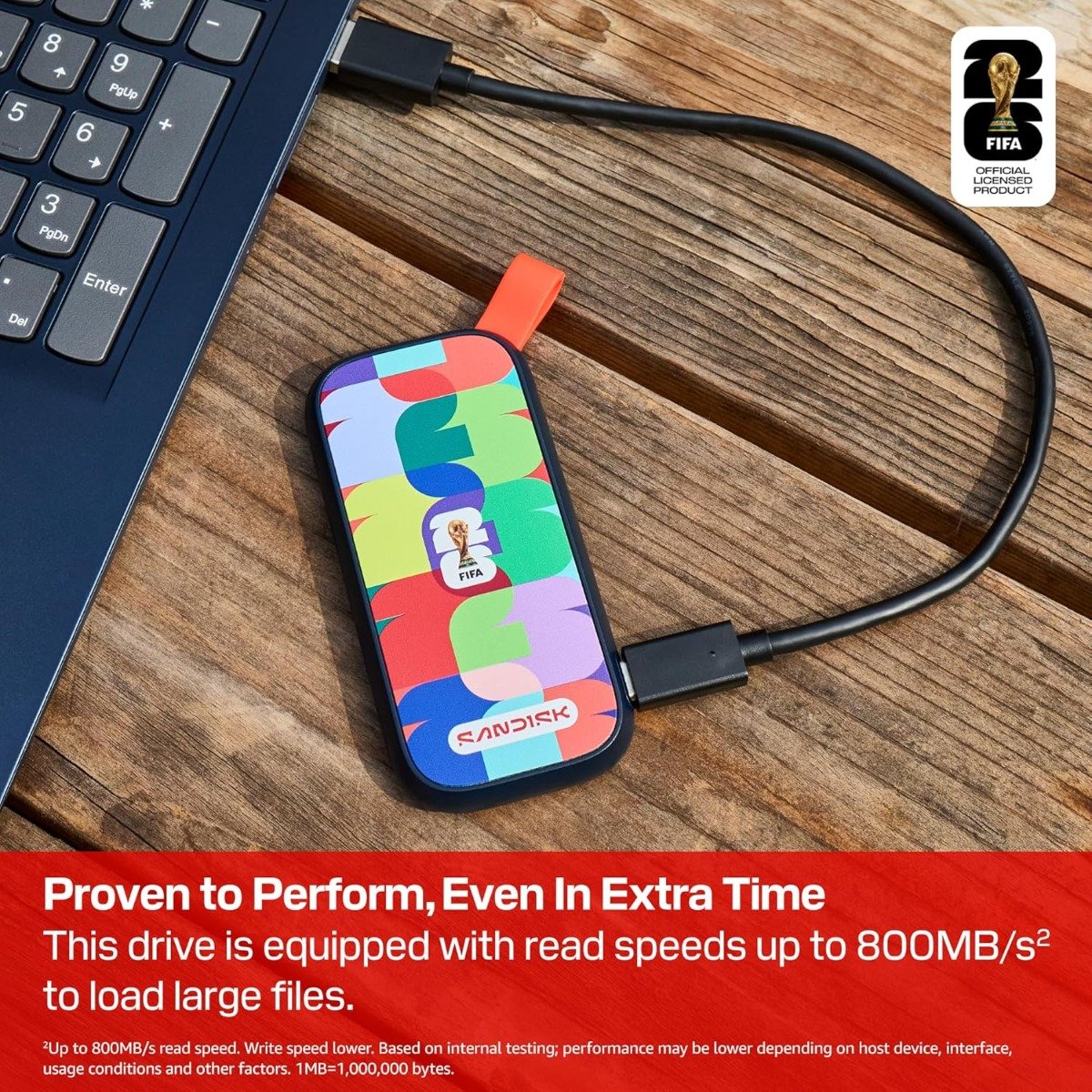 SANDISK 1TB Portable SSD, FIFA World Cup 2026 Edition – Up to 800MB/s – Compatible with laptops, Plus Android Tablets and Phones – Black - SDSSDE30F-1T00-G25