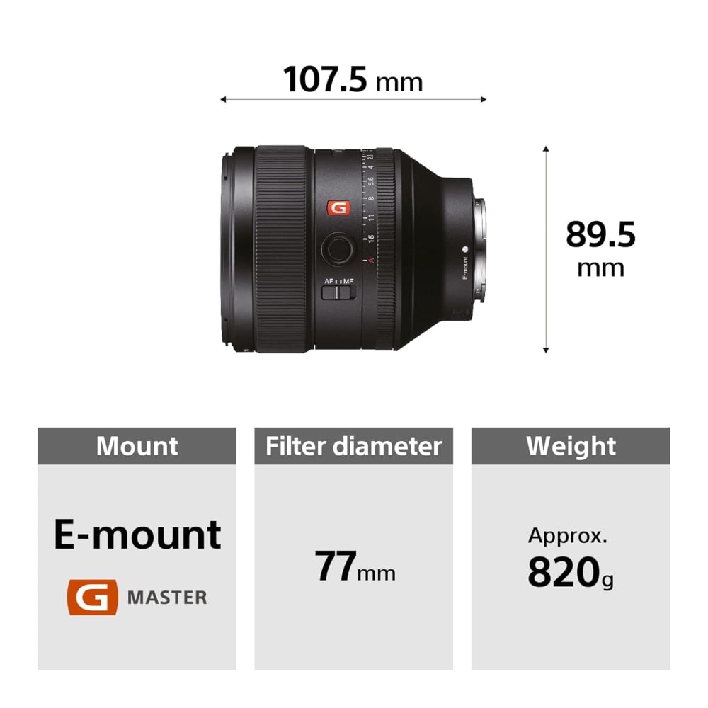 Sony FE 85mm | SEL85F14GM | F1.4 GM | Portrait Prime Lens | Full-Frame E-Mount | Black