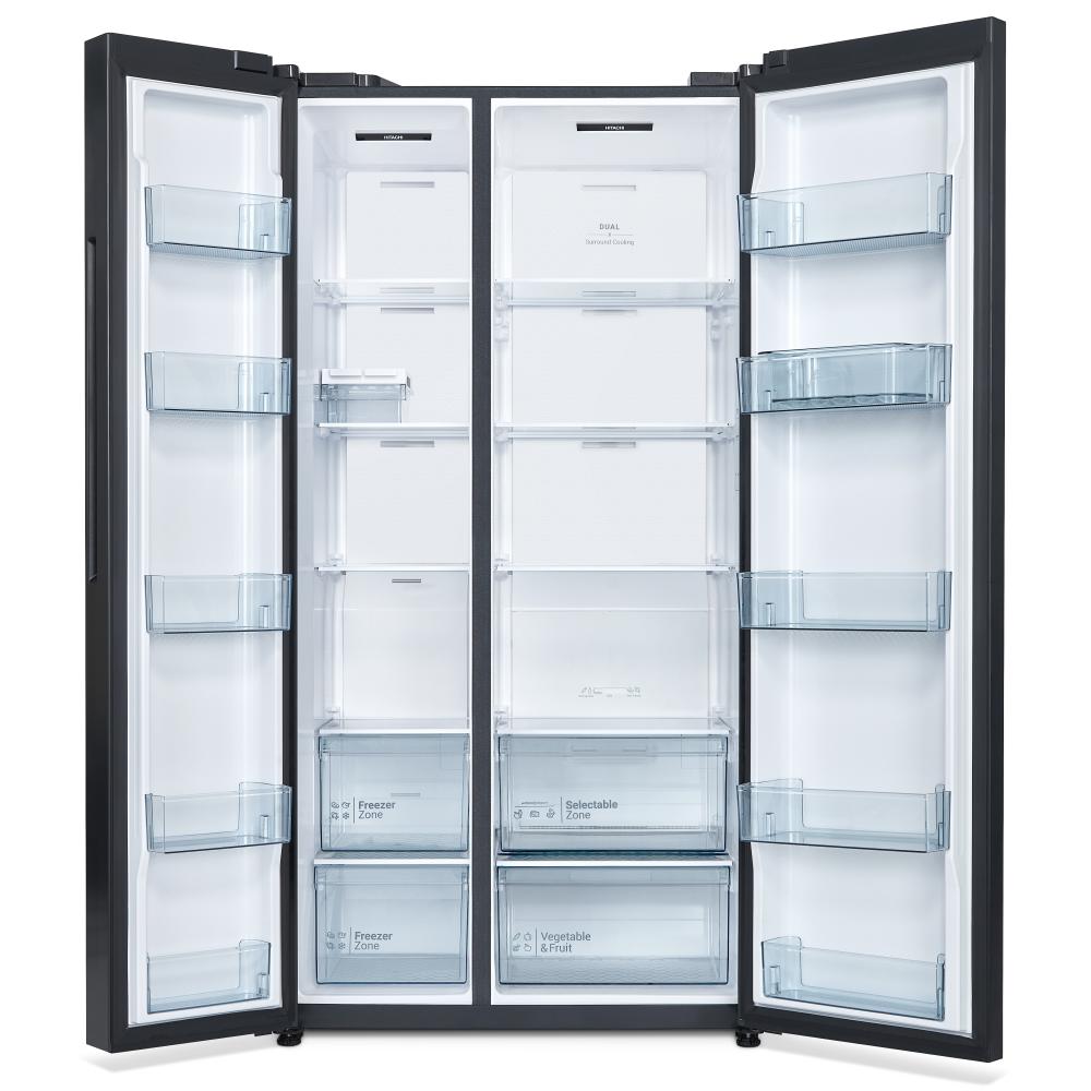 Hitachi Side by Side Double Door Refrigerator | 23.2 Cu.Ft (656L) | Digital Temperature Control | HRSN9713ESGSSA | Glass Silver