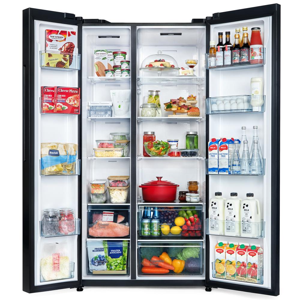 Hitachi Side by Side Double Door Refrigerator | 23.2 Cu.Ft (656L) | Digital Temperature Control | HRSN9713ESGSSA | Glass Silver