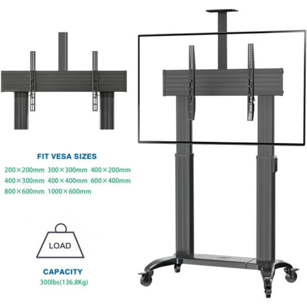 North Bayou 75 Inch To 110 Inch Motorized Heavy Duty Pro Mobile Cart Tv Mount Black