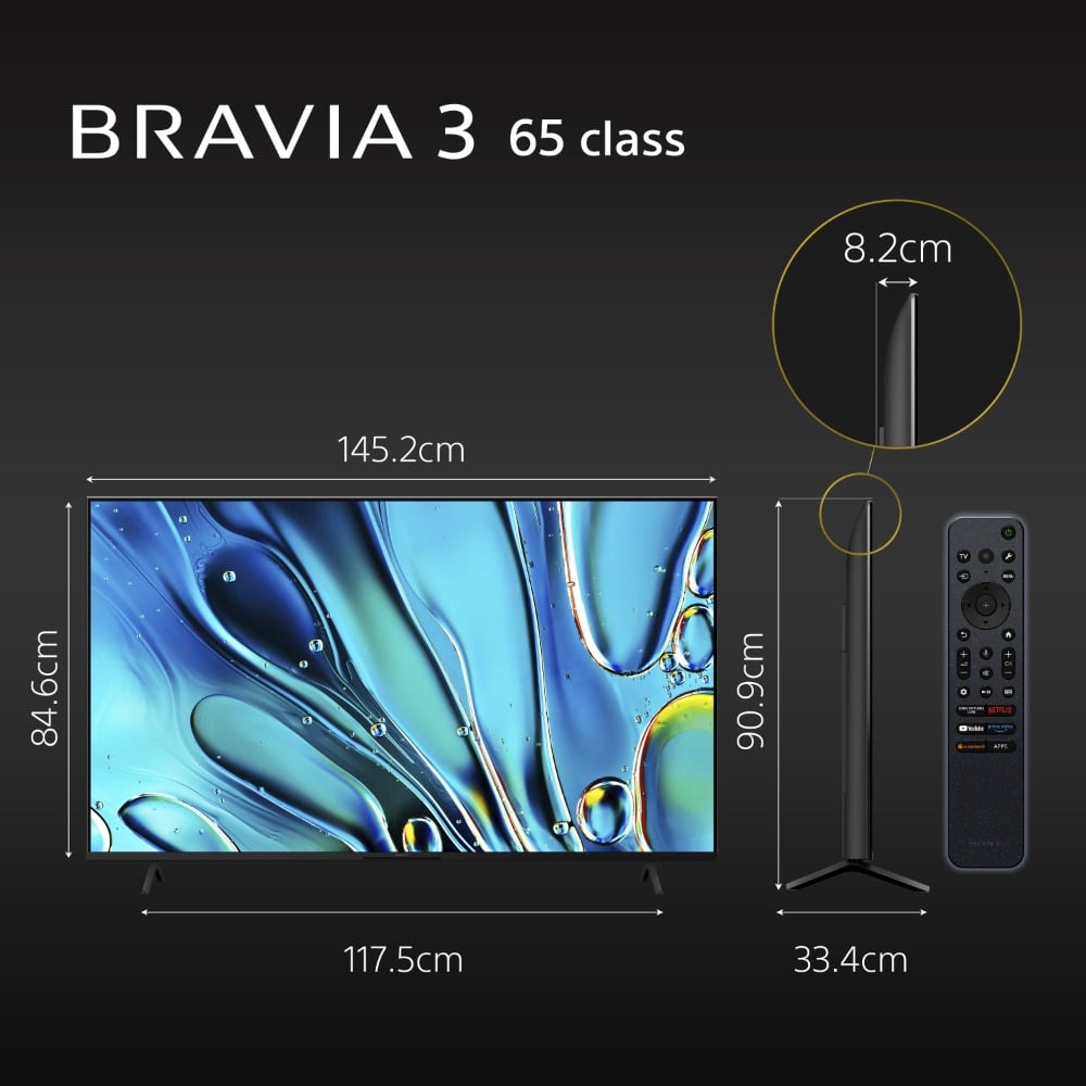 سوني BRAVIA 3 K-65S30 تلفزيون ذكي 65 بوصة LED بدقة 4K مع Dolby Vision ونظام Google TV